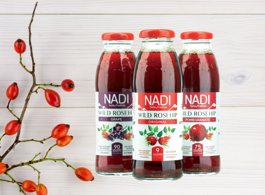 15% off NADI Organic Rosehip Grape, Pomegranate juice bottles