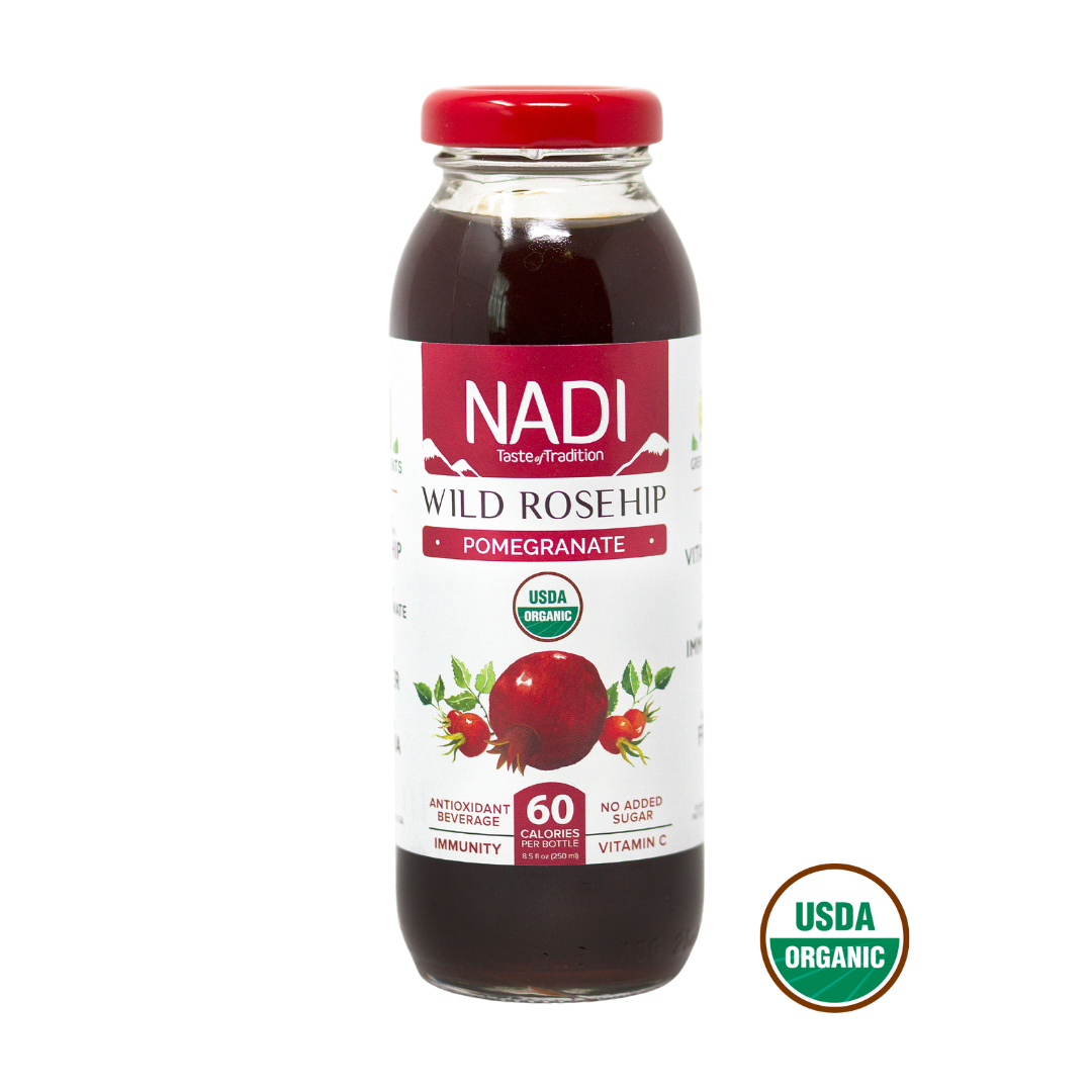 NADI Organic Wild Rosehip with Pomegranate Immunity boosting Juice Drink Bottle 