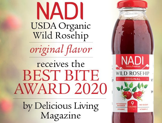 NADI Original Organic Wild Rosehip Drink winner of the Best Bite Juice Award 2020 